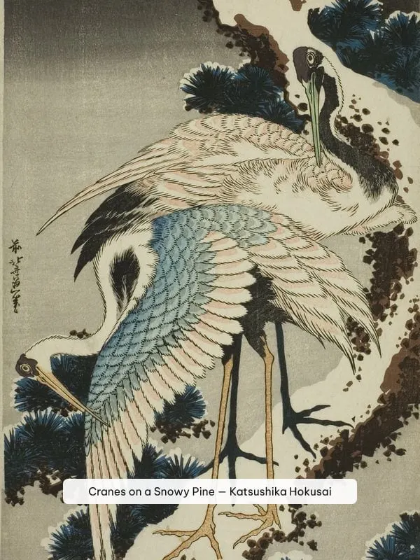 Cranes on a Snowy Pine, hình nền Nghệ thuật cho máy đọc sách e-ink